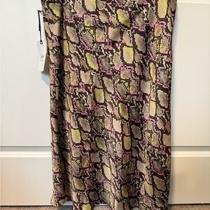 Leith Pink, Brown, and Lime Green Satin Midi Skirt